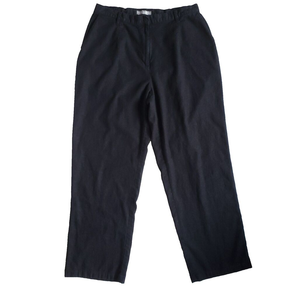 Black Linen Blend Pants Size L Stretch Elastic Waist Pleated Minimalist VTG ELCC